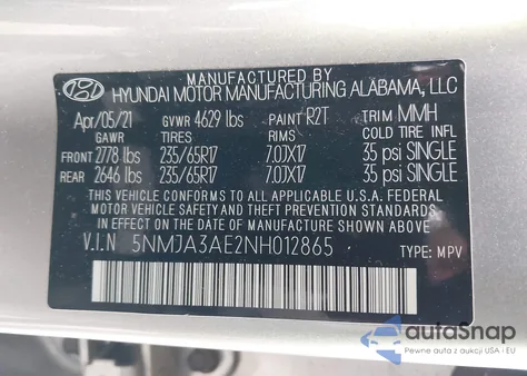 2022 Hyundai Tucson Se z USA, uszkodzony, nr VIN 5NMJA3AE2NH012865